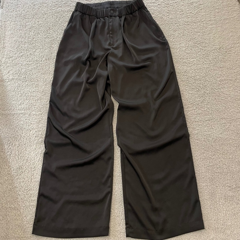 Varley Bryden 2.0 Wide Leg Pant Womens Large Black Semi Gloss Sateen VAR03040